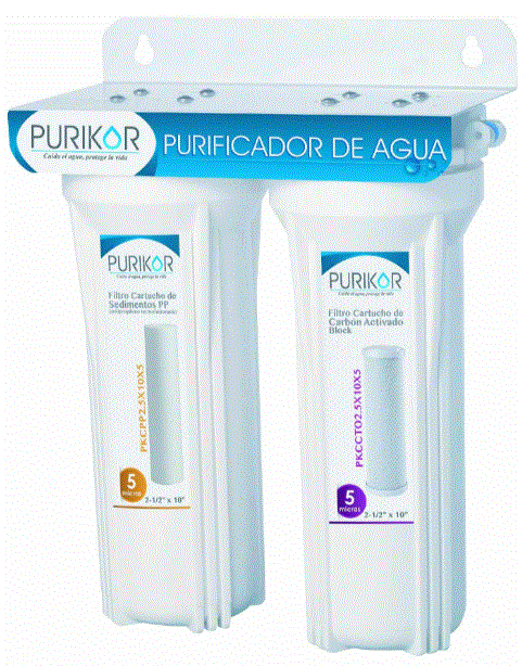 PKF-2 SISTEMA DE FILTRACIÓN BÁSICA POU MARCA PURIKOR DE 2 ETAPAS Y FILTRACIÓN DE 5 MICRAS PARA FLUJO DE 0.5 GPM