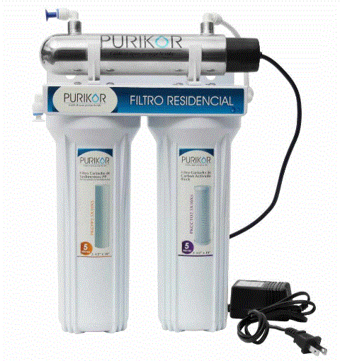 PKF-3UV SISTEMA DE FILTRACIÓN BÁSICA POU MARCA PURIKOR DE 3 ETAPAS CON LUZ UV Y FILTRACIÓN DE 5 MICRAS PARA FLUJO DE 0.5 GPM
